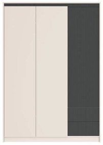 Dormitor cu Riflaje, Monaco, Pat Tapitat cu somiera rabatabila, Dulap 3 Usi 2 Sertare, 2 Noptiere, Comoda 1 Usa 3 Sertare, Casmir/Gri Elegant