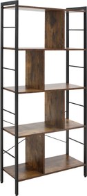 HOMCOM Bibliotecă cu 5 Rafturi, Compartimente Deschise, 77 x 30 x 157,5 cm, Maro Rustic și Negru | Aosom Romania