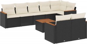 vidaXL Set mobilier de grădină cu perne, 9 piese, negru, poliratan
