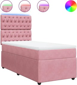vidaXL Pat box spring cu saltea, roz, 80x200 cm, catifea