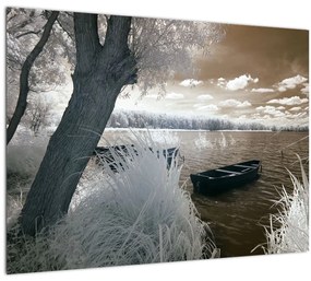 Tablou cu barca pe lac (70x50 cm)