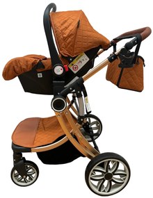 Carucior 3 in 1 cu landou transformabil in parte sport si scoica auto 0-36 luni, Portocaliu - CPC-53-portocaliu