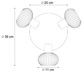 Spotlight modern pentru tavan negru cu sticlă fumuriu rotundă 3 lumini - Teddy