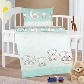 Lenjerie de pat pentru pătuț Bellatex Cotton AgataBear mint, 90 x 135 cm, 45 x 60 cm