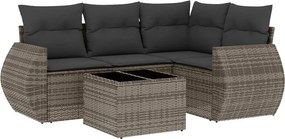 vidaXL Set canapea de grădină cu perne, 5 piese, gri, poliratan
