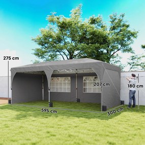 Outsunny Foișor 3x6 m Pliabil Tip Pop-Up cu Înălțime Reglabilă, Pereți Laterali, Benzi Reflectorizante, Saci de Nisip, Geantă de Transport, UV50+, pentru Camping, Petreceri, Gri Deschis | Aosom Romania