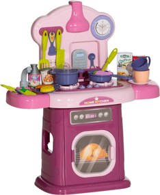 AIYAPLAY Bucătărie Jucărie pentru Copii 3-6 Ani cu 38 Accesorii, Sunete Realiste și Lumină la Cuptor, 51x21x60 cm, Roz | Aosom Romania