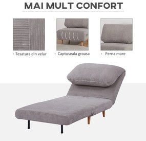 HOMCOM Fotoliu Extensibil 2-În-1 Reglabil pe 3 Niveluri cu Șezut Mare, Canapea Extensibilă, 82x87x89 cm, Verde | Aosom Romania