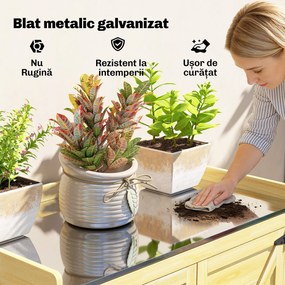 Outsunny Căsuță de Grădină din Lemn de Molid cu Rafturi și Cârlige Laterale, Dulap de Grădină cu Uși Duble și Blat de Lucru din Metal Zincat pentru Terasă, 71,5x39x95cm, Naturală | Aosom Romania