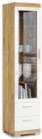 Mazzoni Vitrina SIMPLE KWD1SZ2 Stejar Craft Auriu/Alb Luciu - DULAP CU RAFTURI PENTRU LIVIMG STICLĂ