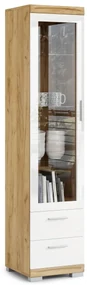 Mazzoni Vitrina SIMPLE KWD1SZ2 Stejar Craft Auriu/Alb Luciu - DULAP CU RAFTURI PENTRU LIVIMG STICLĂ