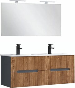 Trent Mobilier de baie 120 cm chiuvetă ceramică cu oglindă 60x120 cm gri antracit - stejar înserat