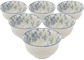 Set de 6 boluri din ceramică Flori delicate 11.5 cm, albastru