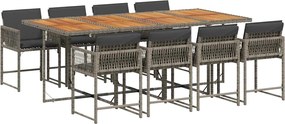 vidaXL Set mobilier grădină cu perne, 9 piese, gri, poliratan
