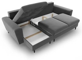 Colțar gri deschis extensibil, cu spațiu de depozitare cu tapițerie din catifea Kyoto – Cosmopolitan Design