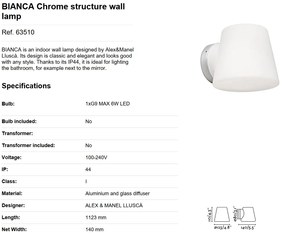 Aplica de perete baie cu protectie IP44 BIANCA Chrome 63510