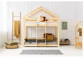 Pat pentru copii în culoare naturală de tip casă/supraetajat cu somieră 90x200 cm DMPN – Adeko