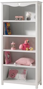 Set AMORI în alb este format dintr-un Pat copii (90 x 200 cm) și somieră asortată cu cadru fix, o noptieră, un Dulap camera copii cu 2 uși, un birou