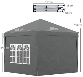 Outsunny Foișor de Grădină Impermeabil, cu Panouri Laterale Pliabile din Oțel și Acoperiș, 2,95x2,95x2,58 m, Gri | Aosom Romania