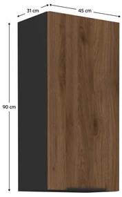 Dulap superior de bucătărie Monzesa 45 G 90 1F (nuc okapi + negru) . 1096962