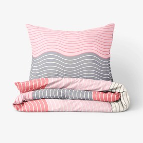 Goldea lenjerie de pat din bumbac satinat deluxe - valuri roz și gri 140 x 200 și 50 x 70 cm