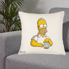 Perna Personalizata Homer Simpson cu Bere, 40x40 cm, Crem Reliefat, Husa Detasabila, Perna Inclusa, BEKZ®