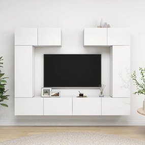 3079329 vidaXL Set de dulapuri TV, 6 piese, alb extralucios, lemn prelucrat
