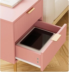 NOR2 - Set 2 Noptiere 40 cm, cu 2 sertare, dormitor - Roz / Albastru - Auriu