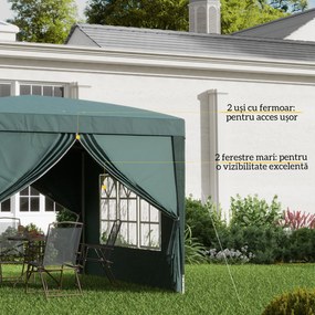 Outsunny Cort impermeabil 3x3 m pentru gradina, cort cu panouri laterale pliabile din otel si copertina din material Oxford, Verde | Aosom Romania