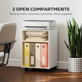 HOMCOM Dulap pentru Imprimantă cu Roți și 2 Rafturi 40x35x55.5 cm, Alb | Aosom Romania