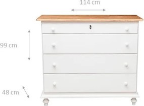 Comoda, L114 48 H99 cm, alb natur antichizat, lemn masiv