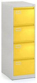 Dosar metalic A4 - 4 sertare, 45,5 x 62 x 132 cm, încuietoare cilindru, galben - ral 1023