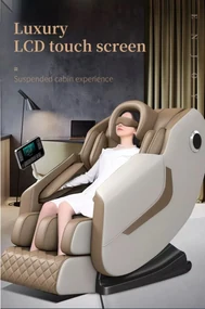 RESIGILAT-Fotoliu de Masaj GAIUS, cu Incalzire, Bluetooth, Display, Zero Gravity, 2 Boxe, Moduri Automate, Piele Ecologica, Bej