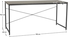 Birou, beton/negru, 150x60 cm, MELLORA
