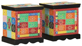 vidaXL Noptiera 2 buc multicolor 40x35x45 cm lemn masiv de mango