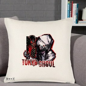 Perna Personalizata Tokyo Ghoul Ken Kaneki Anime, 40x40 cm, Crem Reliefat, Husa Detasabila, Perna Inclusa, BEKZ®