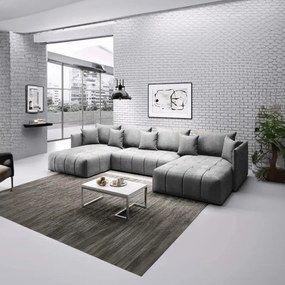 Colțar extensibil dumonde cu ladă de depozitare si sezut confortabil din spuma high-density, Malta U Enjoy Grey 340x185 cm