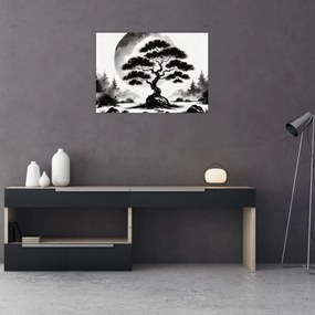 Tablou pe sticlă – Bonsai alb-negru (70x50 cm)