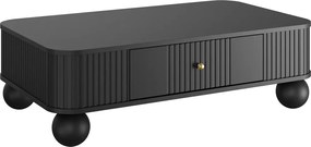 Măsuță de cafea Vesper 103x60 cm cu sertar - negru cu mânere aurii și picioare sferice