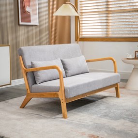 Canapea cu 2 locuri moderna din Lemn cu perne, tasatura cu efect de catifea, 122x71x76 cm, Gri HOMCOM | Aosom RO
