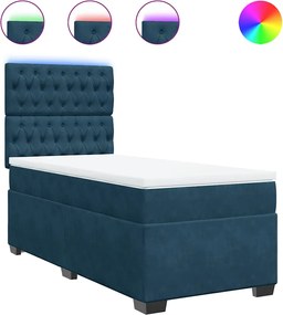 vidaXL Pat box spring cu saltea, albastru, 90x190 cm, catifea