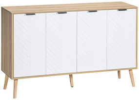 HOMCOM Bufet de depozitare scăzut mobilier cu 2 dulapuri 4 uși model de șevalet rafturi reglabile 120 x 35 x 77,4 cm alb | Aosom Romania