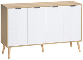 HOMCOM Bufet de depozitare scăzut mobilier cu 2 dulapuri 4 uși model de șevalet rafturi reglabile 120 x 35 x 77,4 cm alb | Aosom Romania