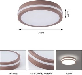 Brilagi - Plafonieră LED BENE pentru exterior, 24W, 230V, Ø26 cm, maro, IP54