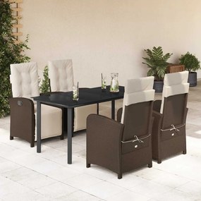 vidaXL Set mobilier de grădină, 5 piese, cu perne, maro, poliratan