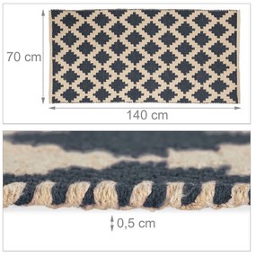Covor pentru living/dormitor model romburi stilizate bumbac tesut 70 x 140 cm bej/antracit