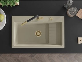 Mexen Omar chiuvetă de bucătărie din granit cu 1 cuvă 800 x 480 mm, bej, sifon auriu - 6520801005-69-G