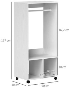 HOMCOM Dulap Garderobă, 60 cm x 40 cm x 127 cm, 1 Bară de Agățat, 2 Rafturi, Alb | Aosom Romania