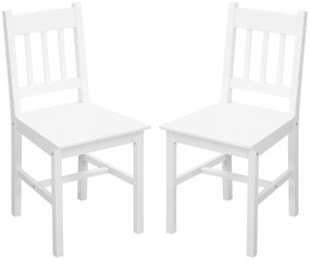 HOMCOM Set de 2 scaune de dining din lemn masiv, scaun de bucătărie, spătar lamele, stil casă de țară alb | Aosom Romania