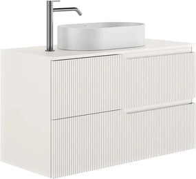 Set dulap baza suspendat Gala Canaletto 2 sertare 100 cm cu blat finisaj alb mat